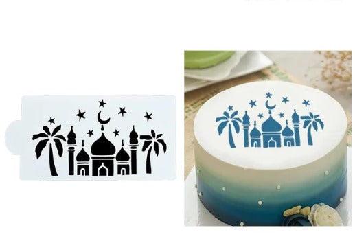 Cake stencil moskee eid 